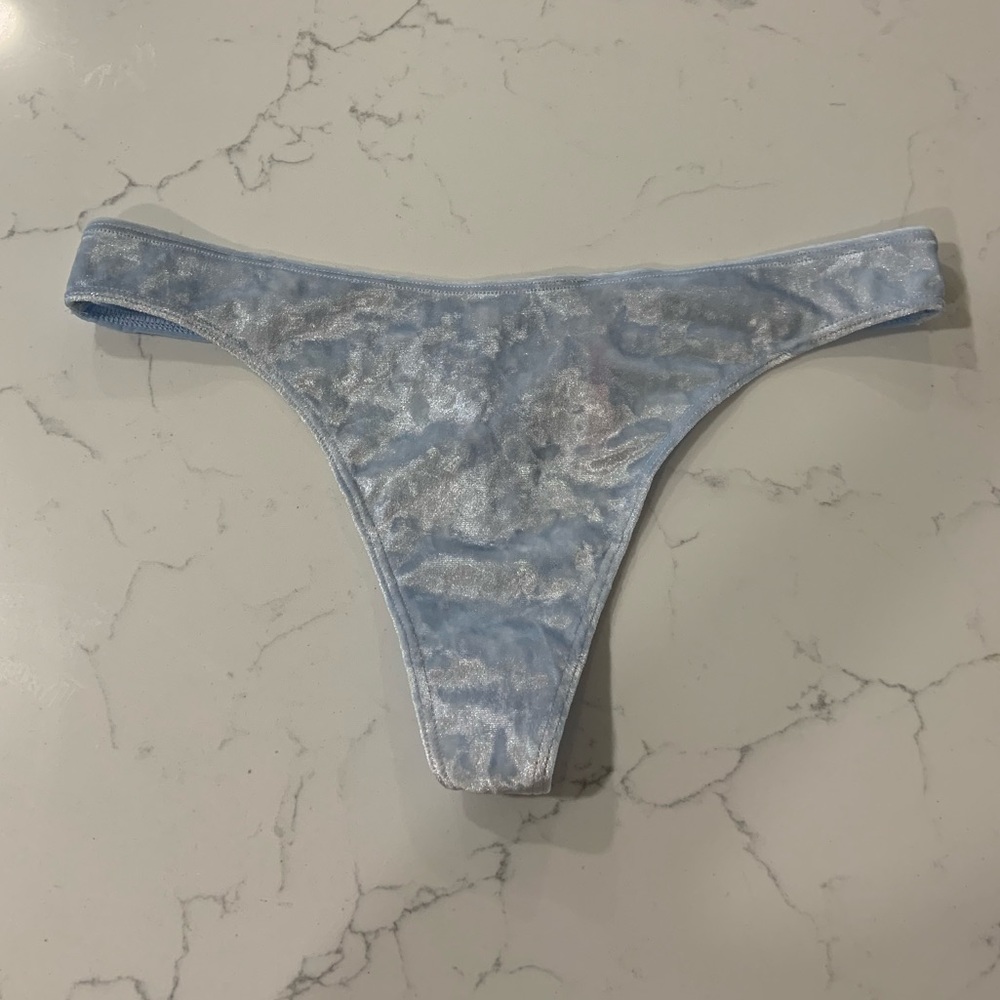 Light blue PINK Victoria’s Secret velvet thong